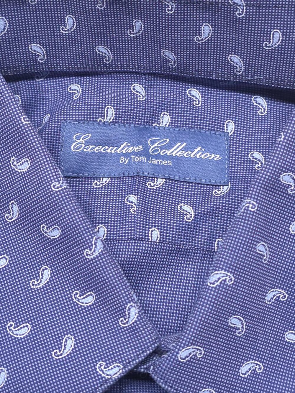Tom James Executive Collection Mens Custom Shirt Blue Paisley Made USA L XL - Picture 2 of 7